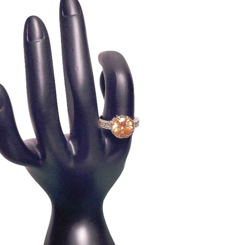 Peach Crystal Stone Octagon Ring